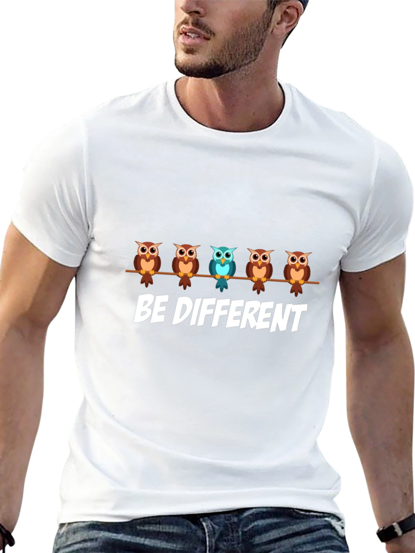 Be Different Owl Graphic Print T-Shirt