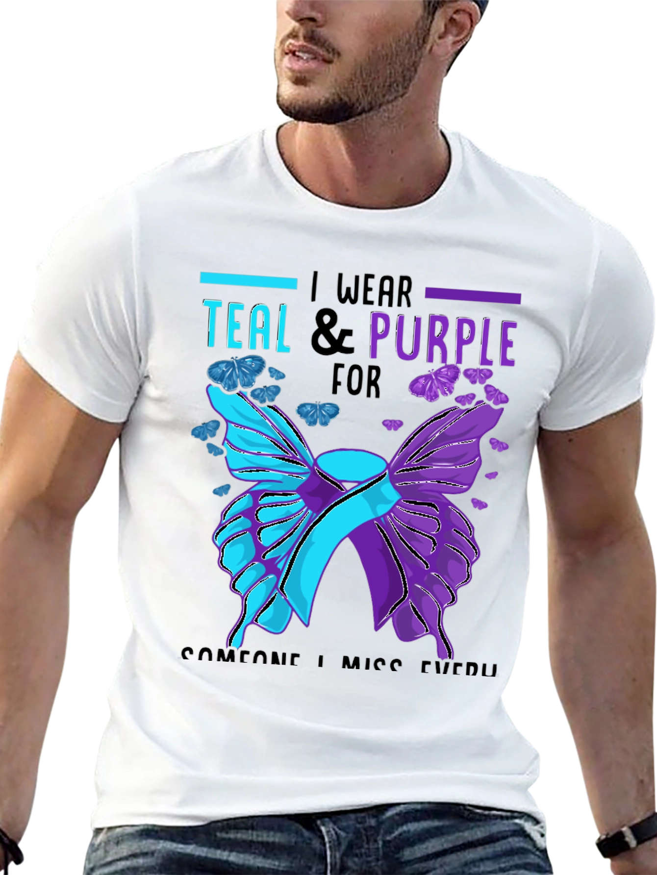 Teal & Purple Butterfly Awareness T-Shirt