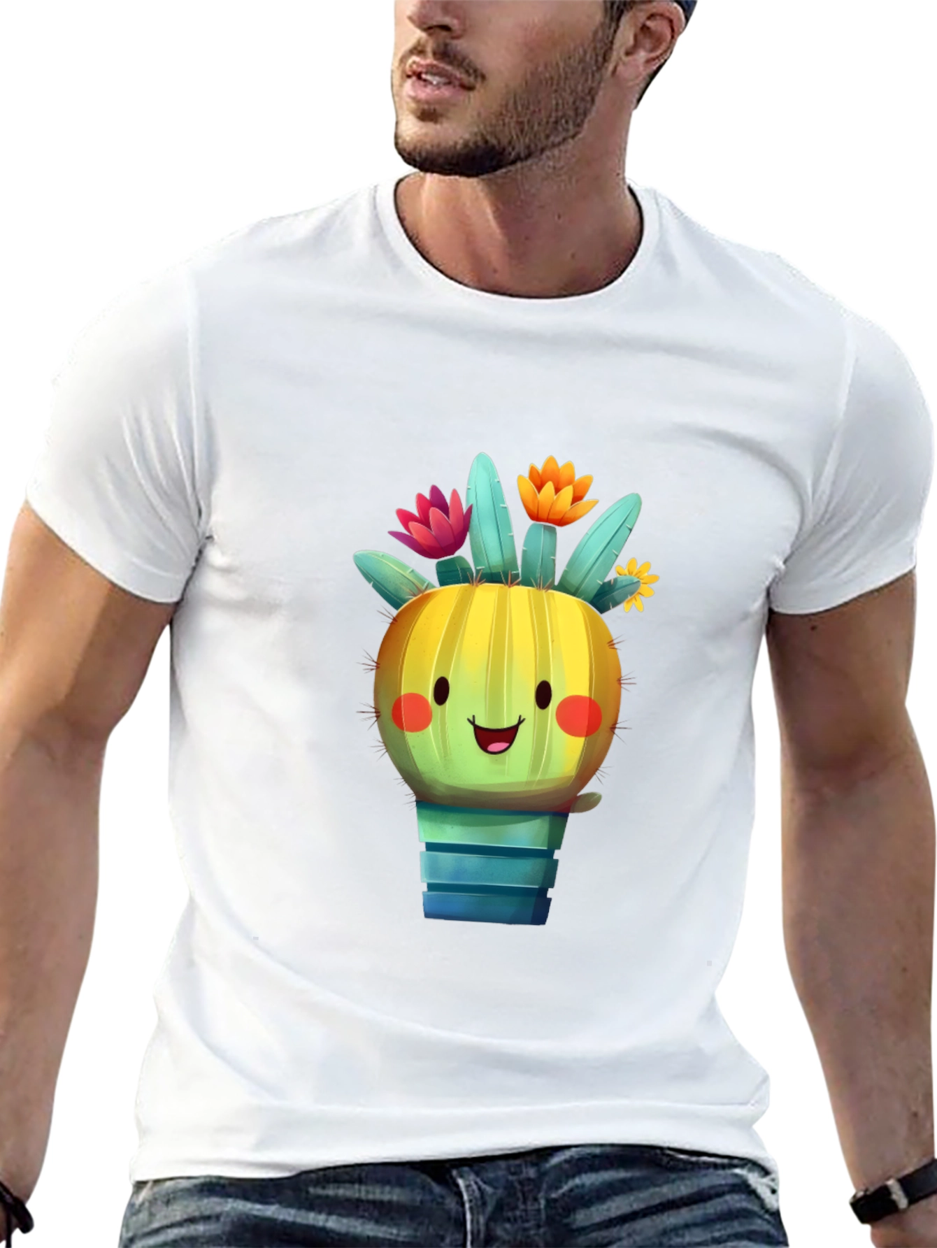 Cute Cactus T-Shirt - Smiling Plant Graphic Tee