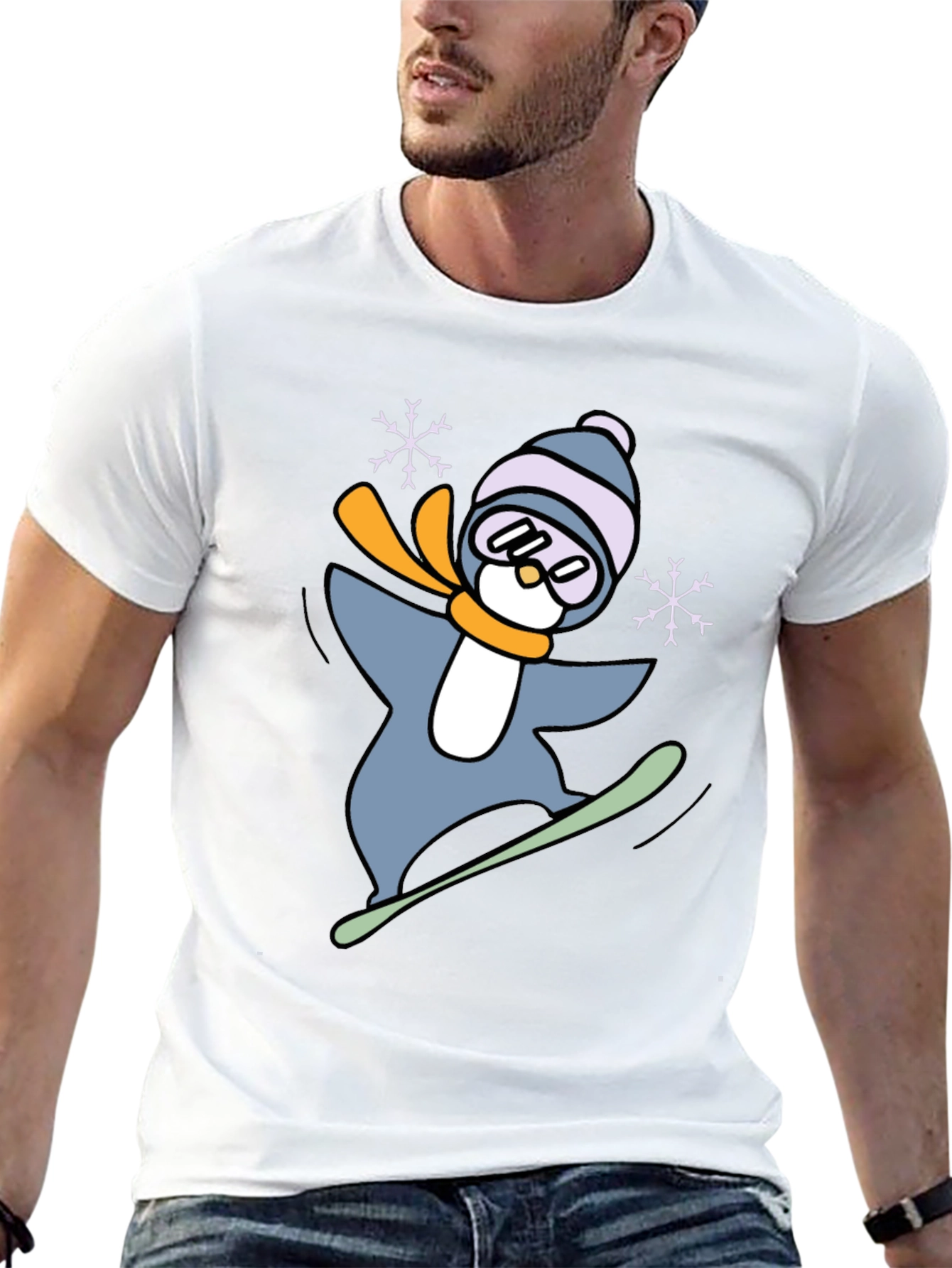 Snowboarding Penguin Graphic Tee