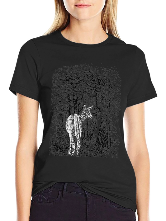Abstract Deer in Woods Graphic Tee - Black