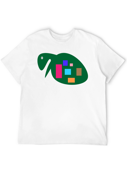 Abstract Turtle Graphic Tee - Black Cotton Casual