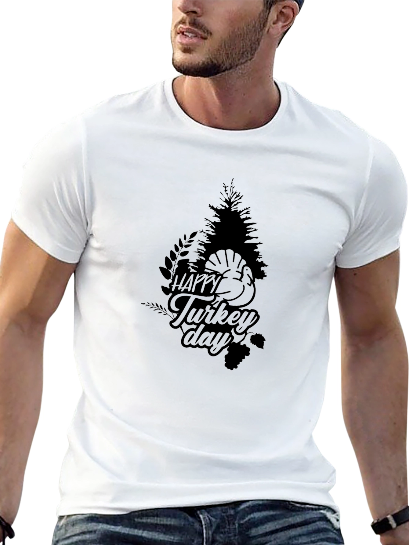 Happy Turkey Day Graphic Tee - Black