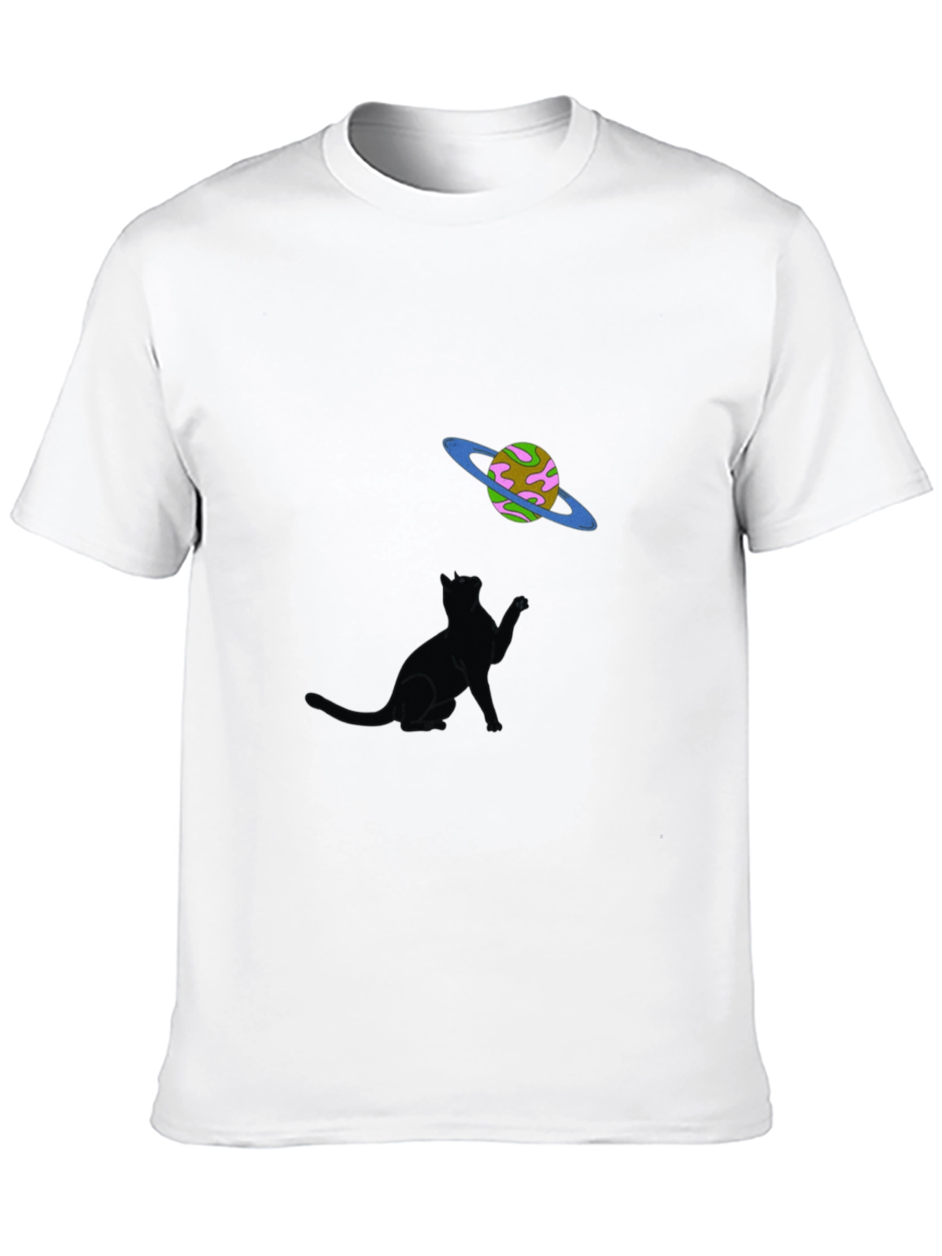 Cat & Planet Graphic Tee - Black Unisex