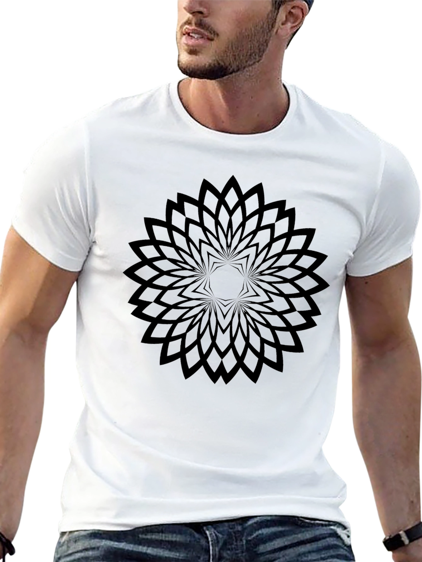 Geometric Floral Black T-Shirt - Modern Style