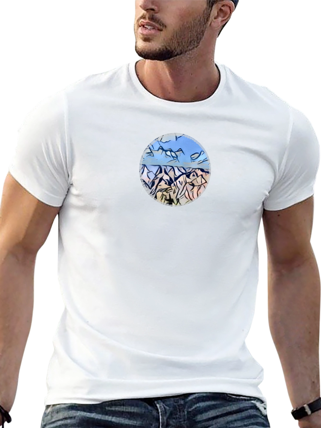 Mountains Landscape Graphic Tee - Black Casual Shirt