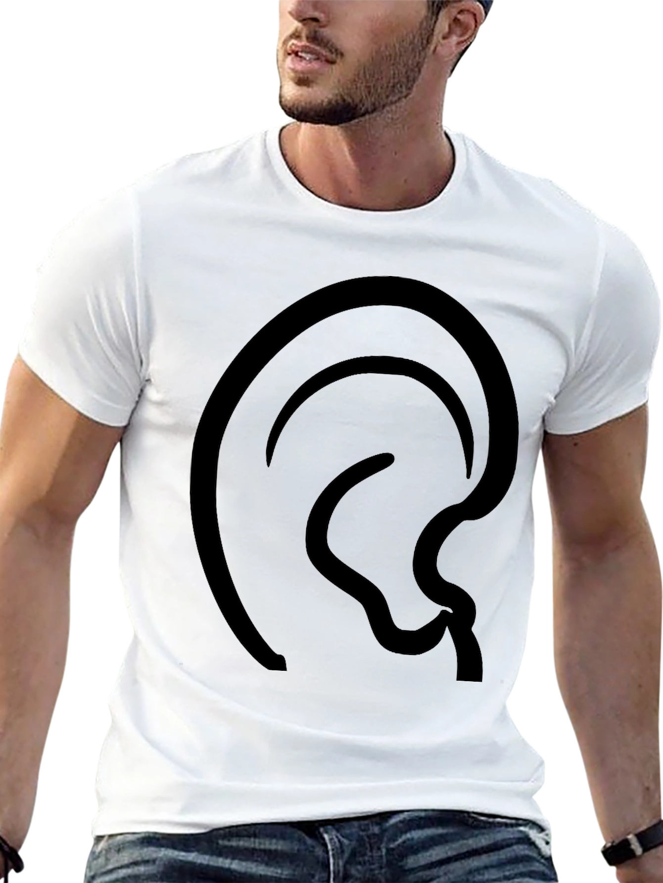 Abstract Ear Design Black T-Shirt