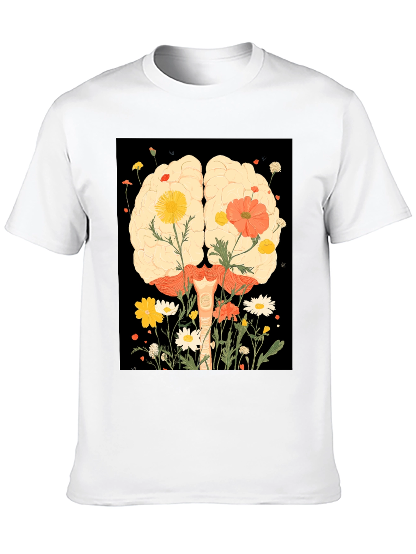 Brain and Flower Graphic Print T-Shirt
