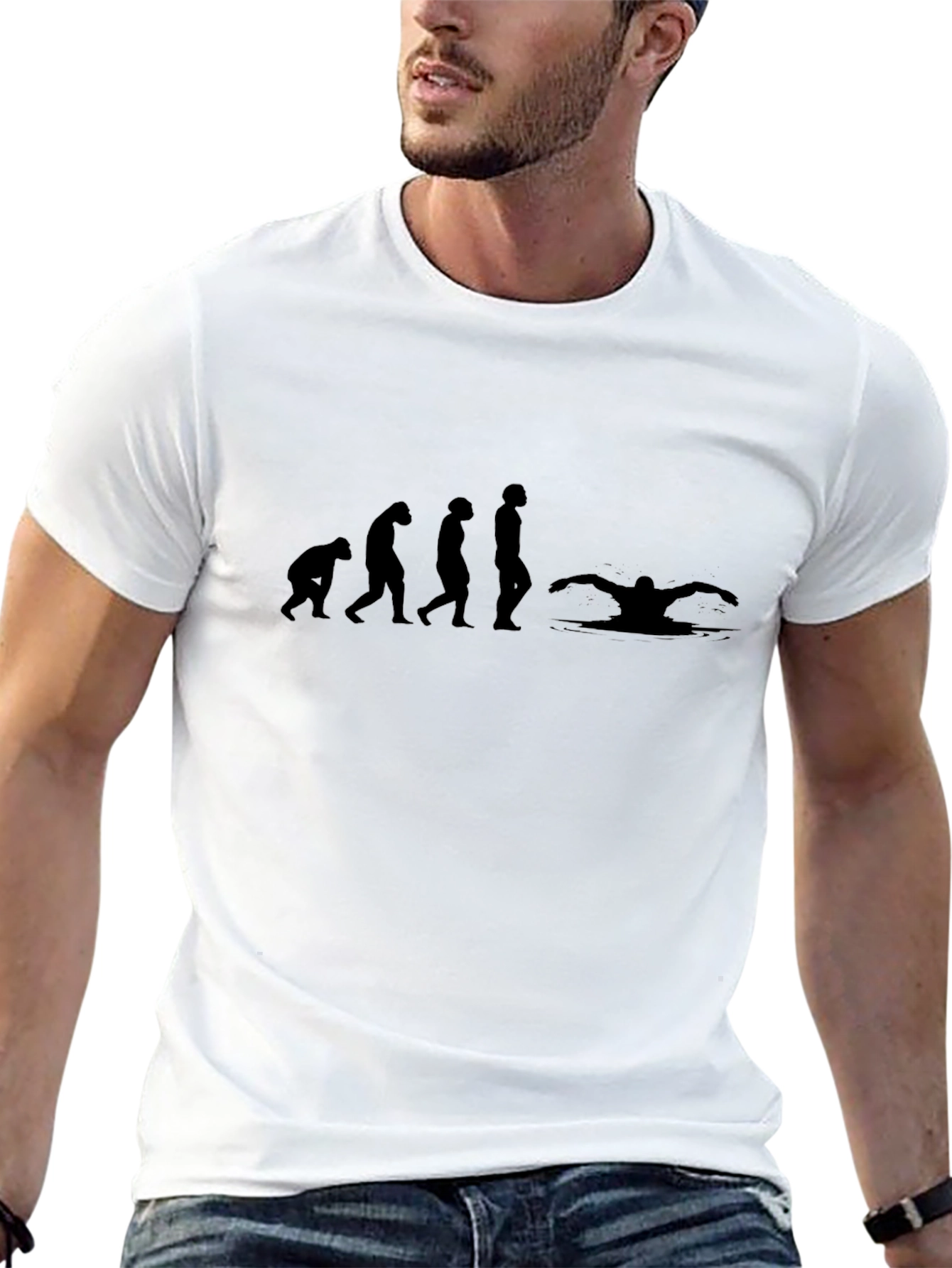 Evolution of Swimming Black T-Shirt
