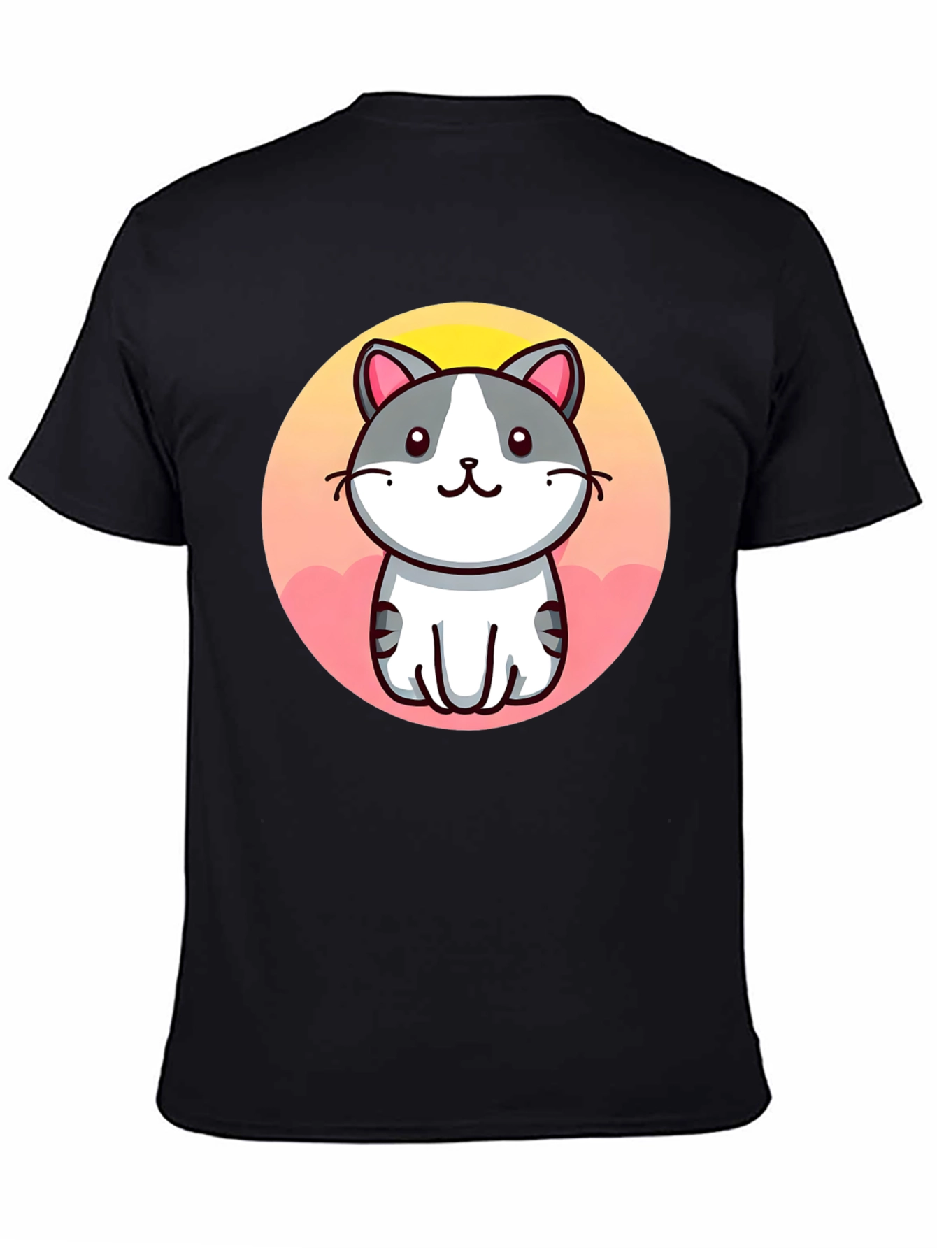 Cute Cartoon Cat Graphic Black T-Shirt