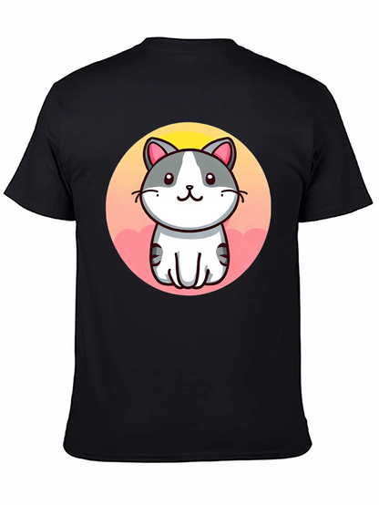 Cute Cartoon Cat Graphic Black T-Shirt
