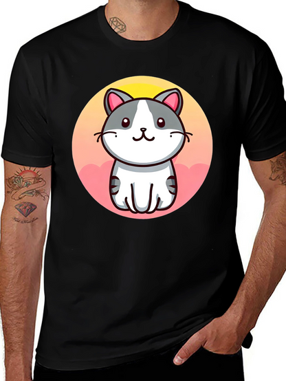 Cute Cartoon Cat Graphic Black T-Shirt
