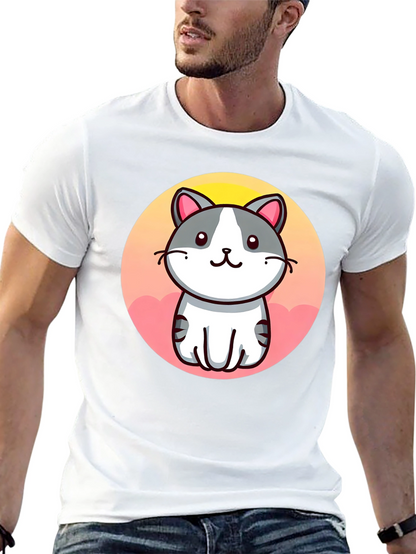 Cute Cartoon Cat Graphic Black T-Shirt