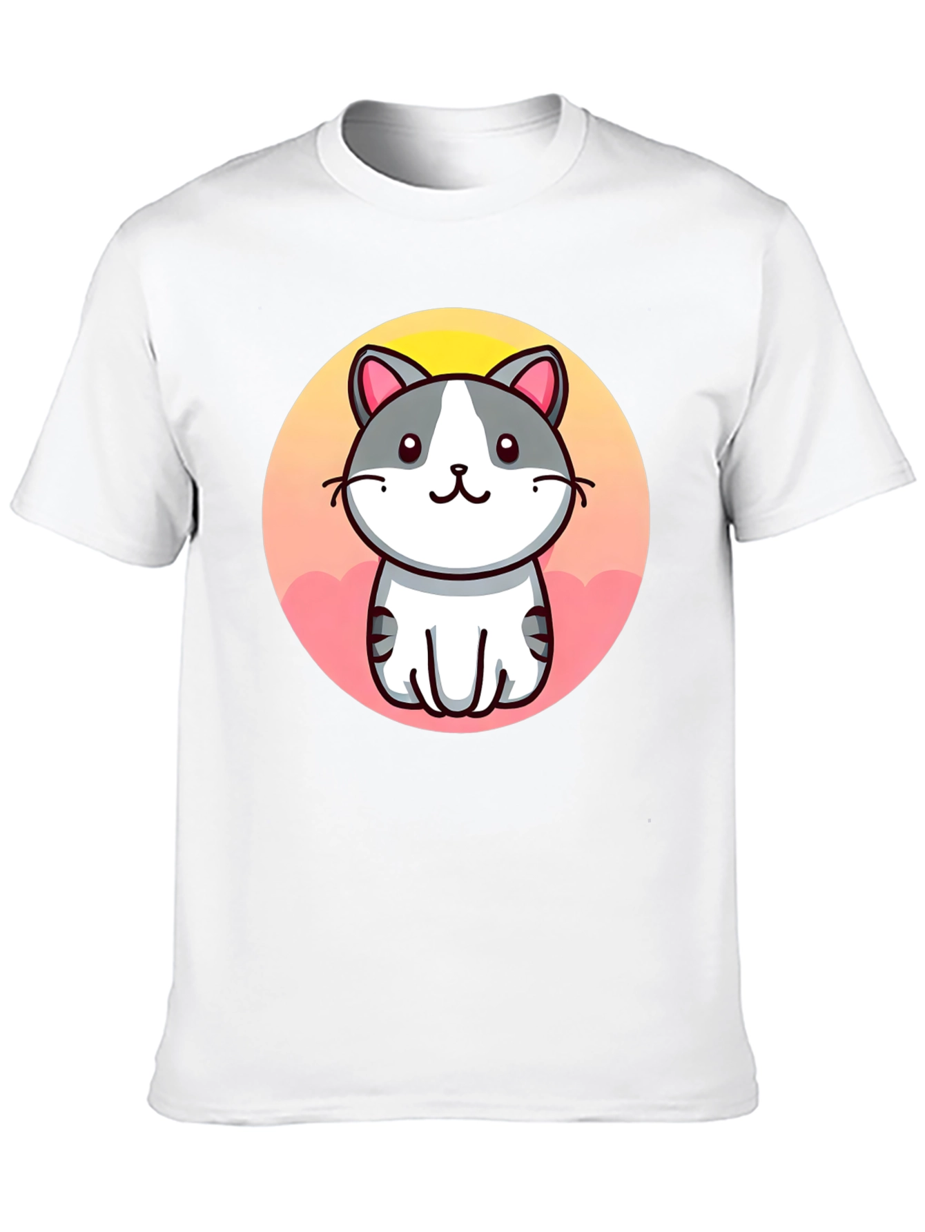 Cute Cartoon Cat Graphic Black T-Shirt