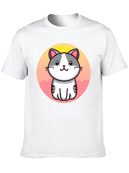 Cute Cartoon Cat Graphic Black T-Shirt