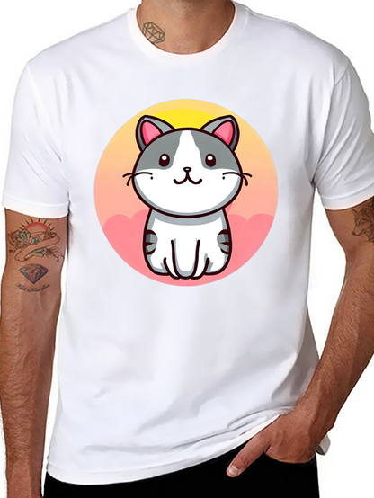 Cute Cartoon Cat Graphic Black T-Shirt