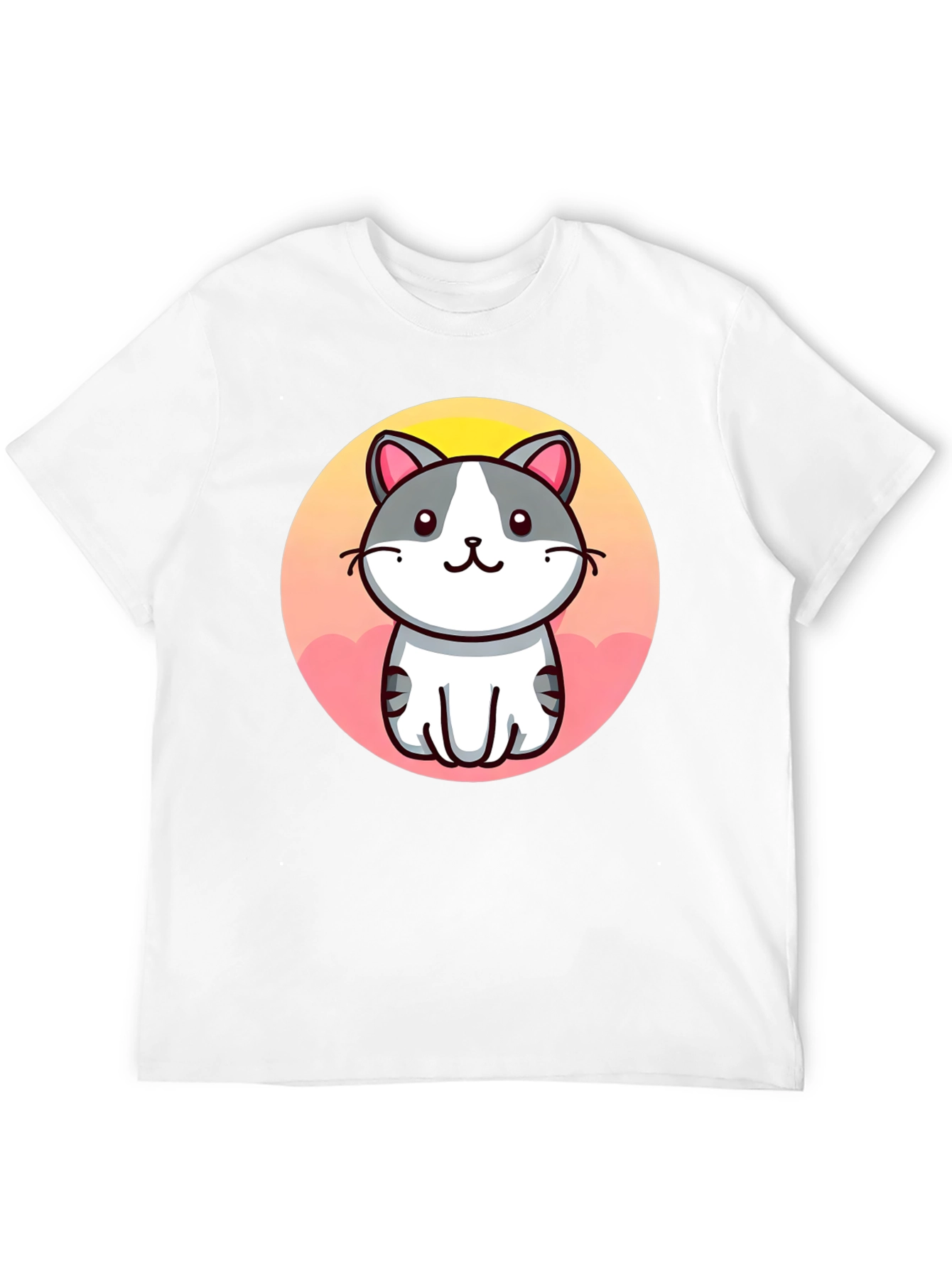 Cute Cartoon Cat Graphic Black T-Shirt