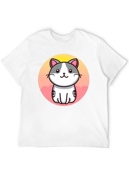 Cute Cartoon Cat Graphic Black T-Shirt