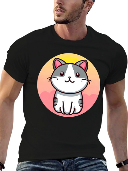 Cute Cartoon Cat Graphic Black T-Shirt