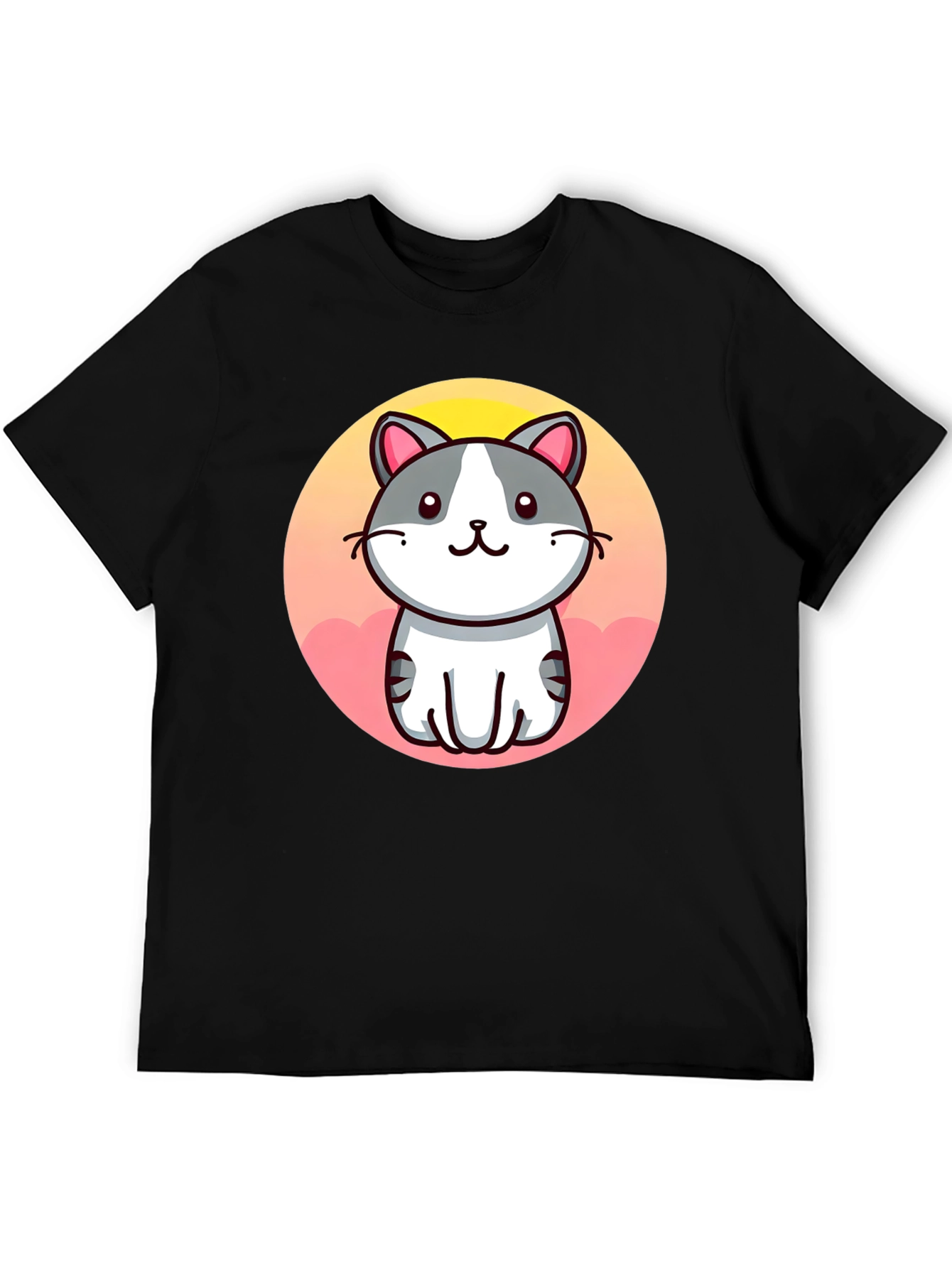 Cute Cartoon Cat Graphic Black T-Shirt