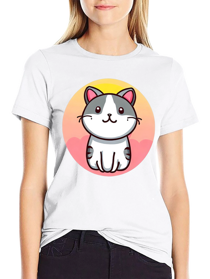 Cute Cartoon Cat Graphic Black T-Shirt