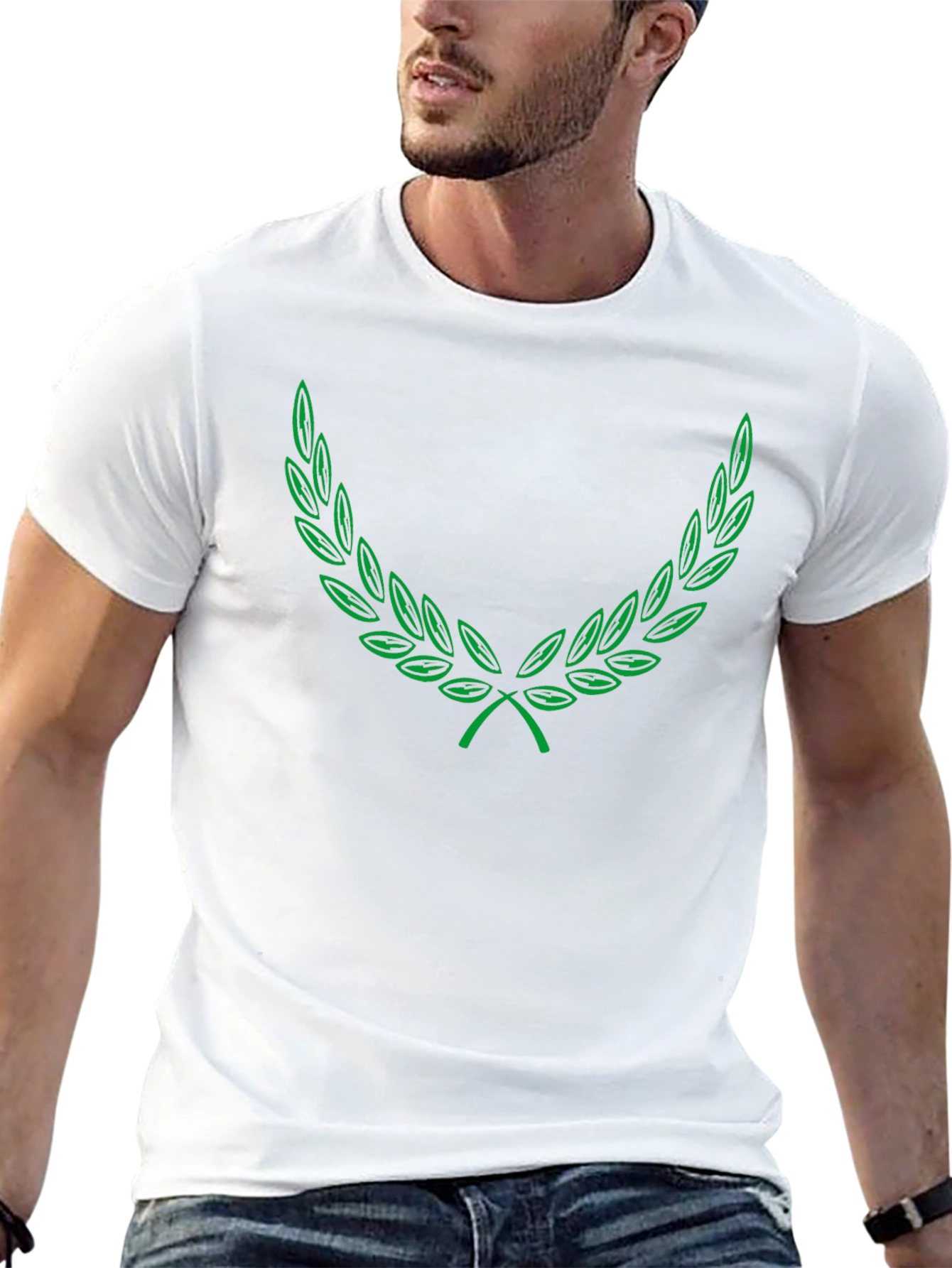 Green Laurel Wreath Graphic Black T-Shirt