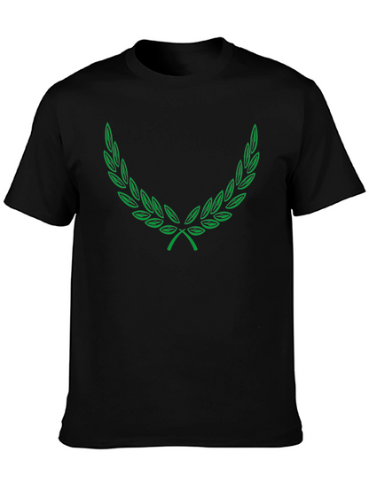 Green Laurel Wreath Graphic Black T-Shirt