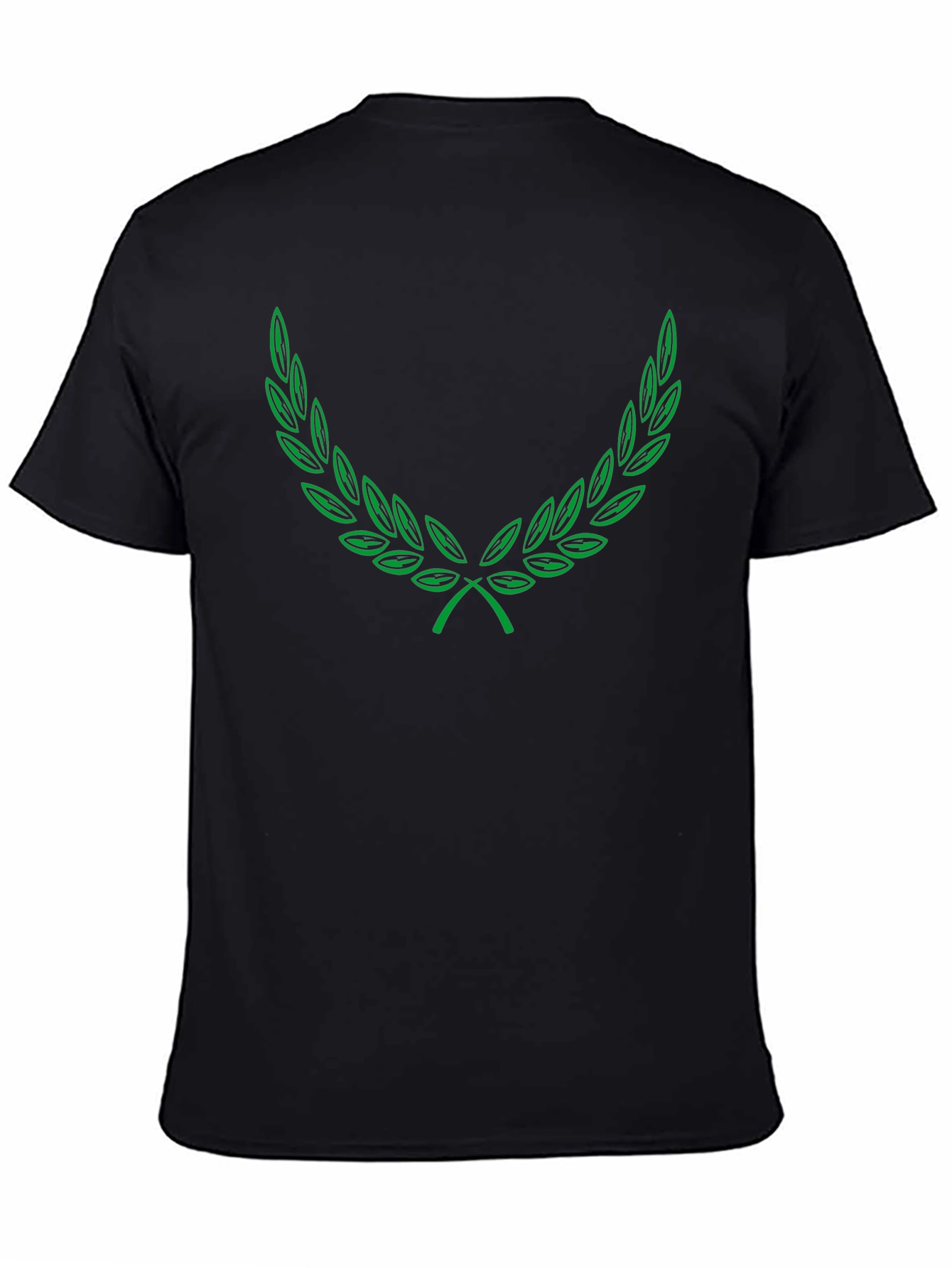 Green Laurel Wreath Graphic Black T-Shirt