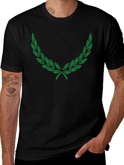 Green Laurel Wreath Graphic Black T-Shirt