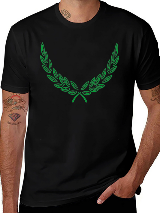 Green Laurel Wreath Graphic Black T-Shirt