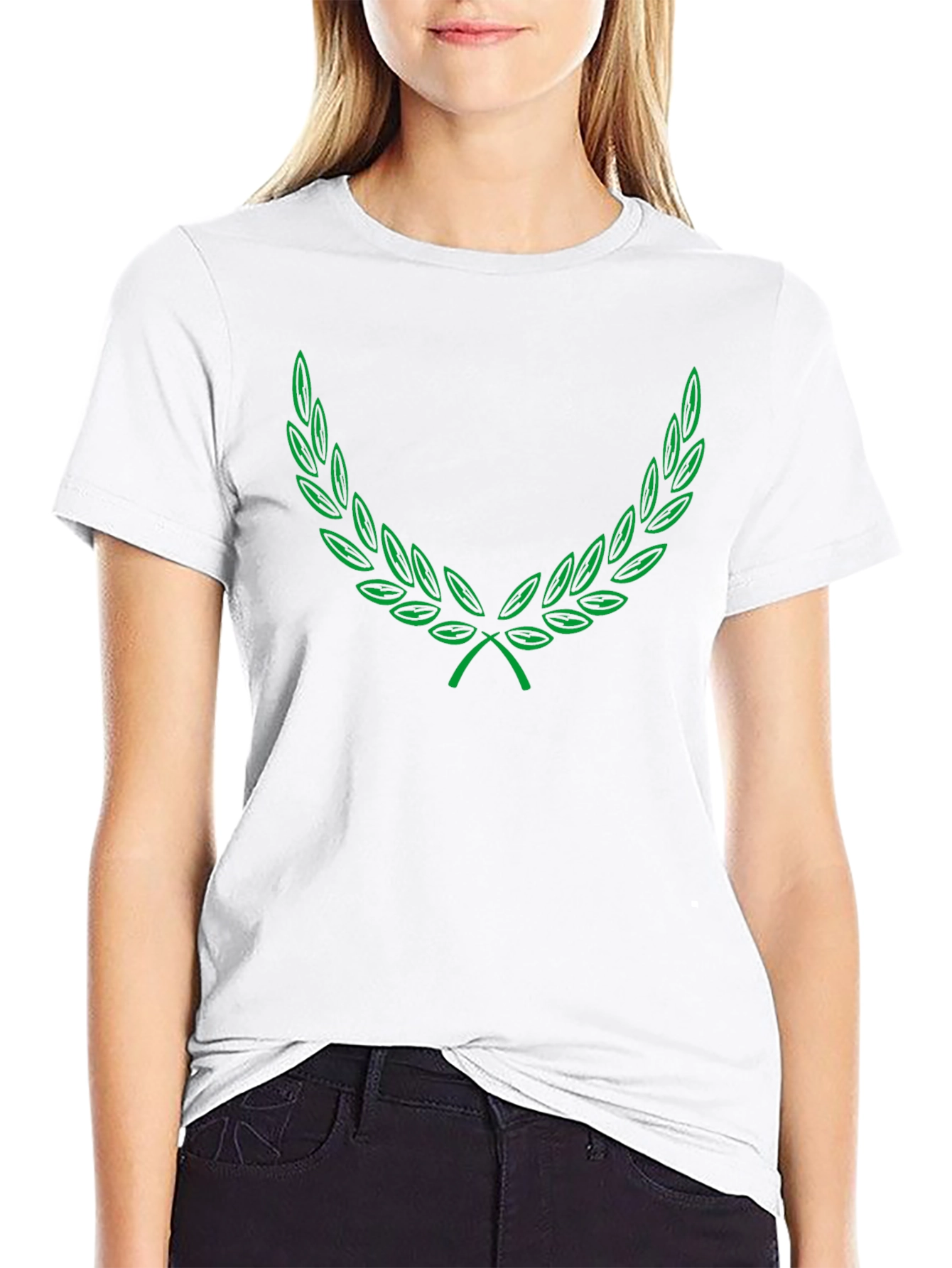 Green Laurel Wreath Graphic Black T-Shirt