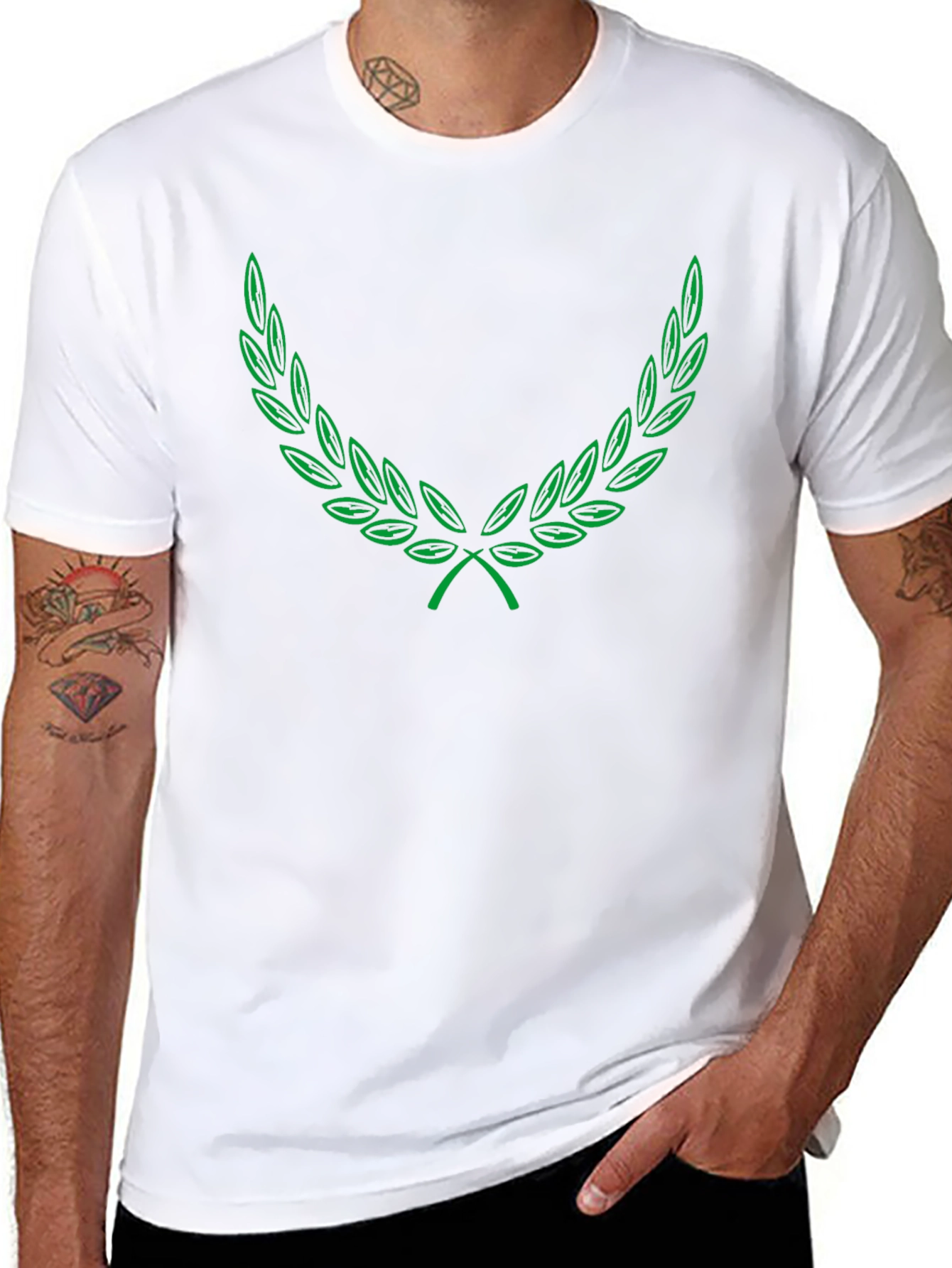 Green Laurel Wreath Graphic Black T-Shirt