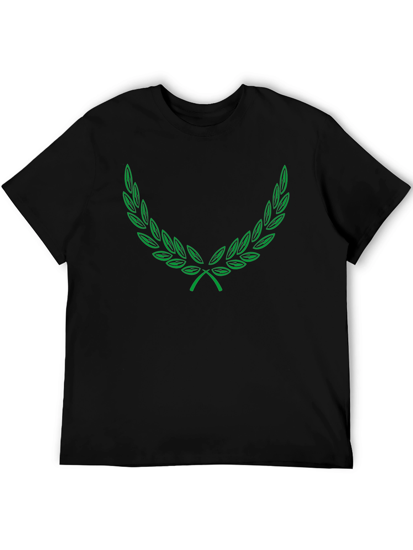 Green Laurel Wreath Graphic Black T-Shirt