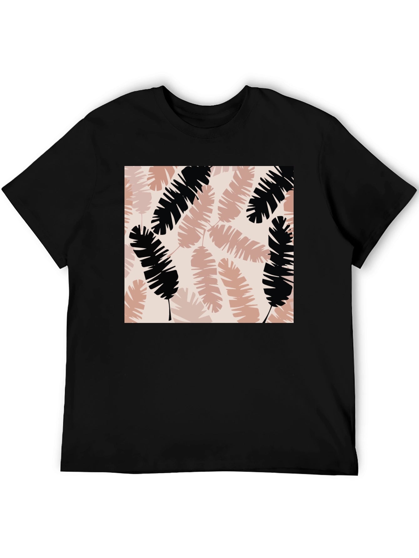 Tropical Leaves Print Black T-Shirt