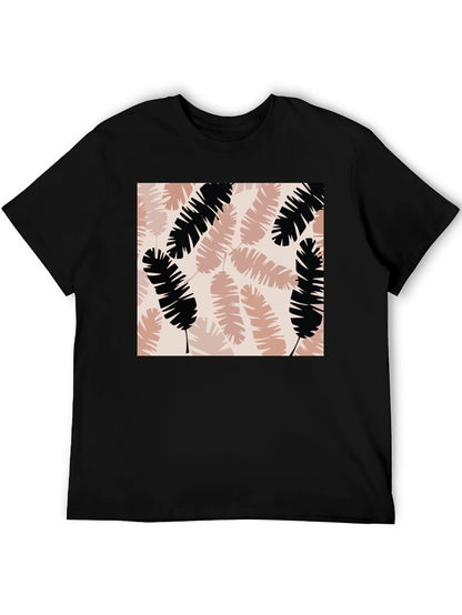 Tropical Leaves Print Black T-Shirt