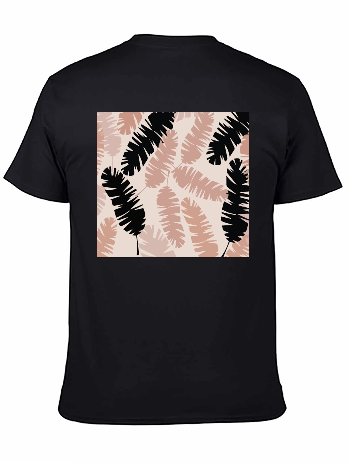 Tropical Leaves Print Black T-Shirt