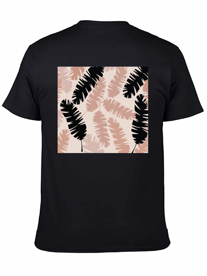 Tropical Leaves Print Black T-Shirt