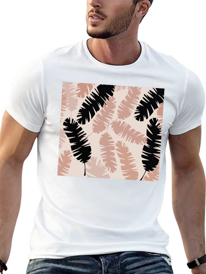 Tropical Leaves Print Black T-Shirt