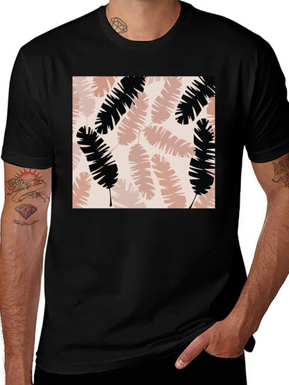 Tropical Leaves Print Black T-Shirt