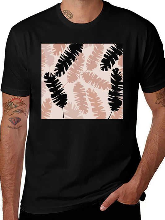 Tropical Leaves Print Black T-Shirt