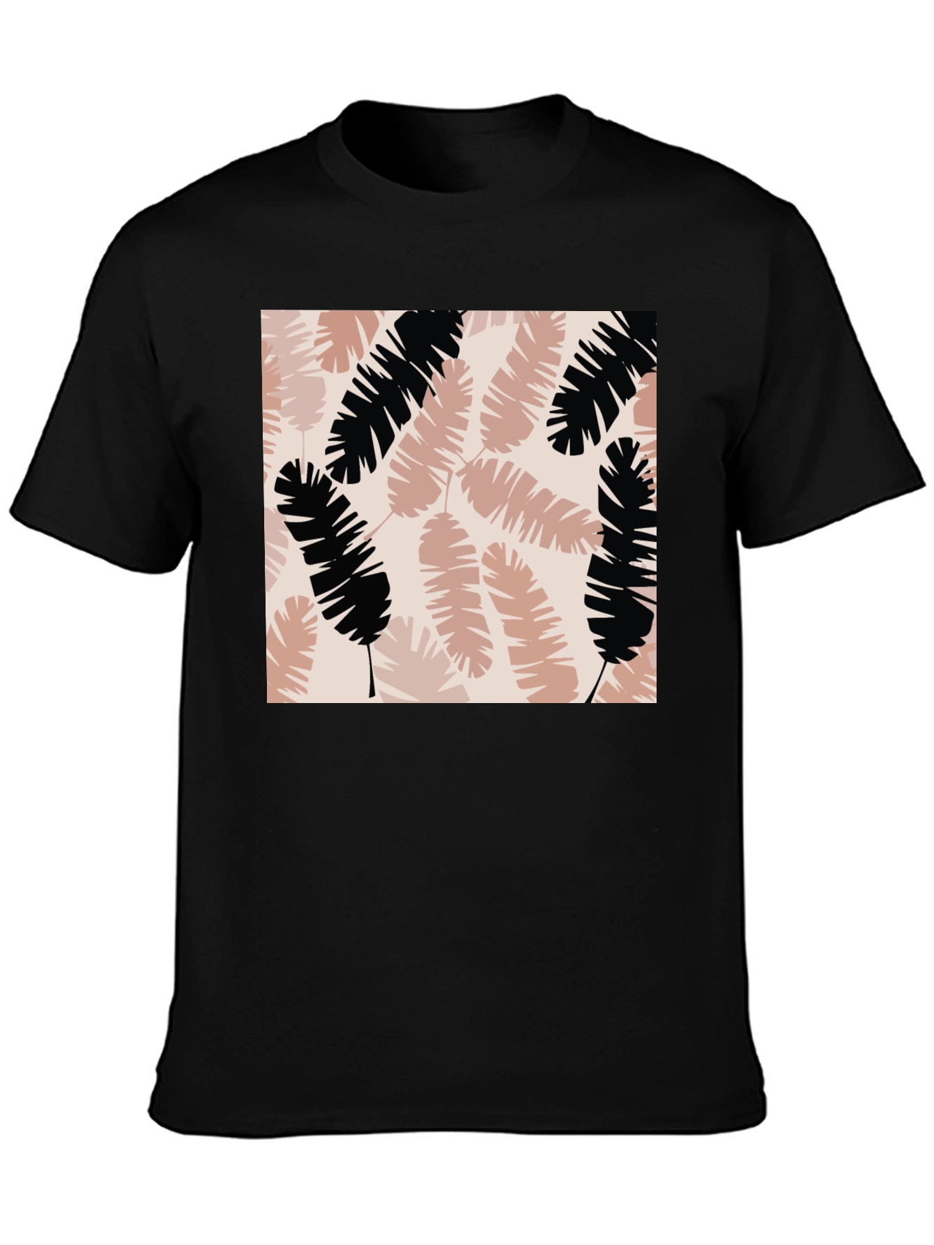 Tropical Leaves Print Black T-Shirt