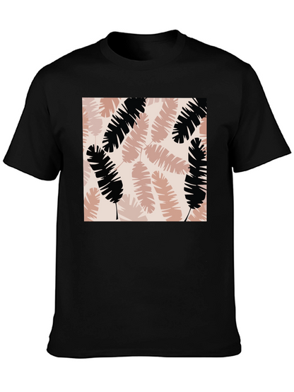 Tropical Leaves Print Black T-Shirt
