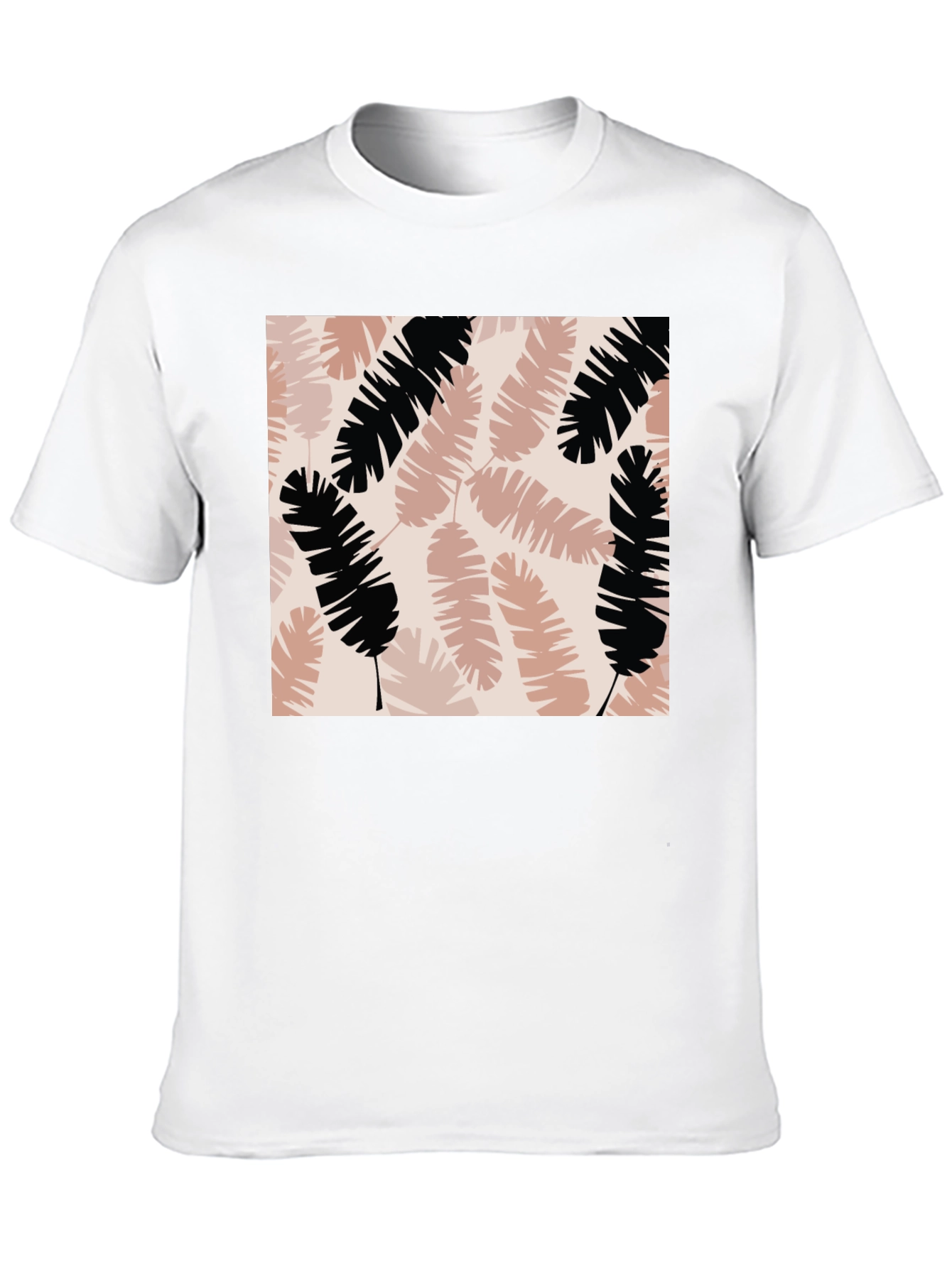 Tropical Leaves Print Black T-Shirt