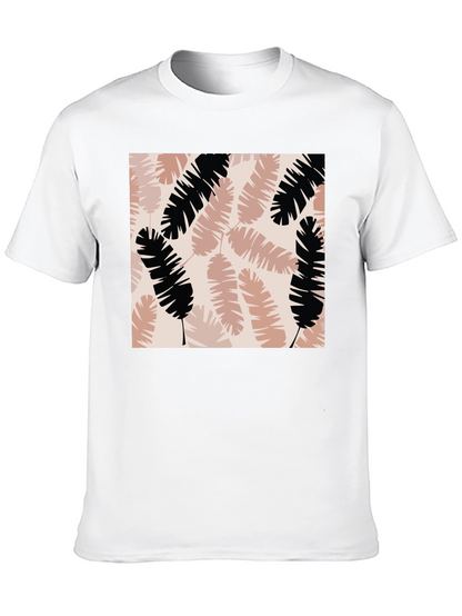 Tropical Leaves Print Black T-Shirt
