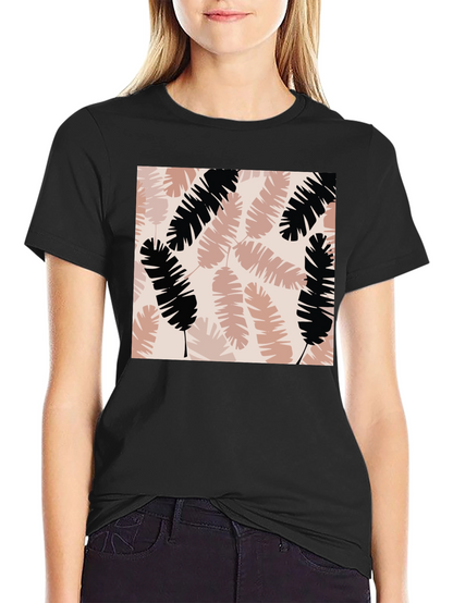 Tropical Leaves Print Black T-Shirt