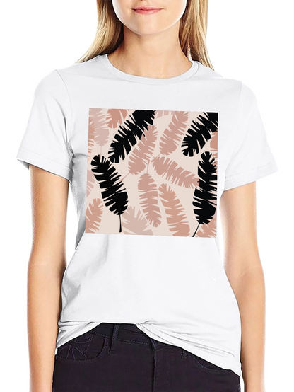 Tropical Leaves Print Black T-Shirt