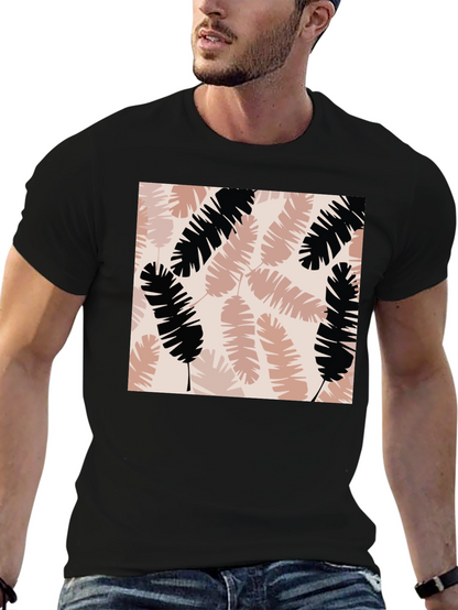 Tropical Leaves Print Black T-Shirt