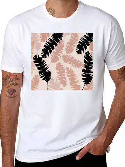Tropical Leaves Print Black T-Shirt