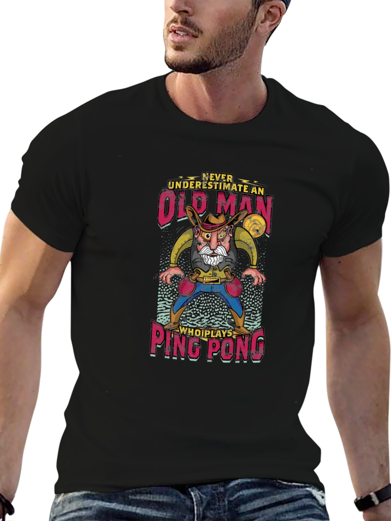 Old Man Ping Pong Graphic Tee - Unique Gift