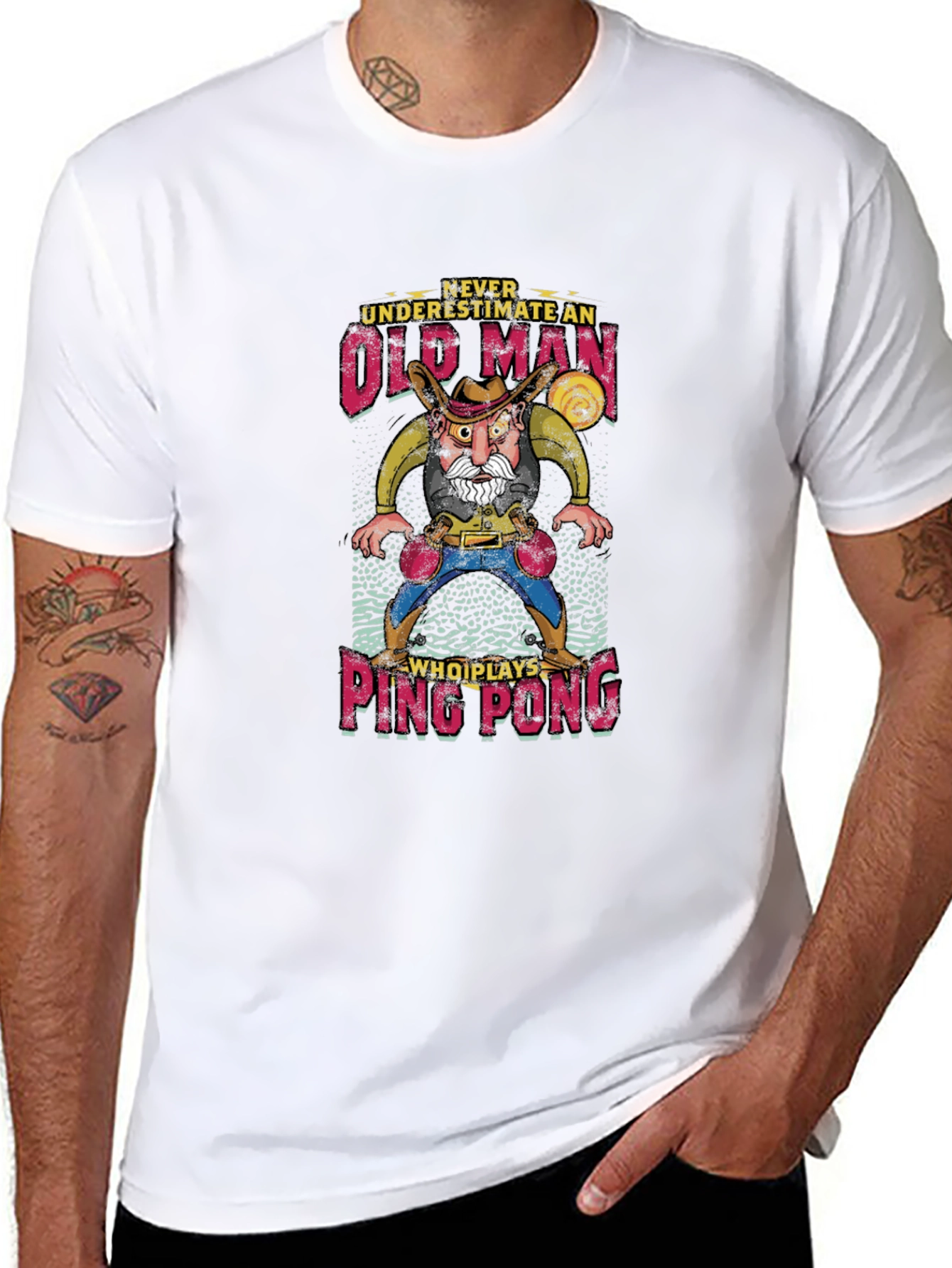 Old Man Ping Pong Graphic Tee - Unique Gift